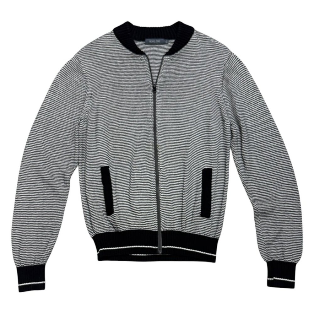 MICHAEL STARS Striped Zip Luxury Designer Knit Sweater Cardigan Jacket Men Large